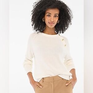 NWT J. CREW | Ivory Gold Button Raglan Crewneck Sweater – Women’s Size S